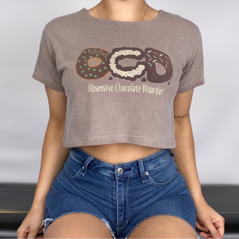 Crazy Shirt OCD Obsessive Chocolate Disorder Short Sleeve Crop Top Casual Summer